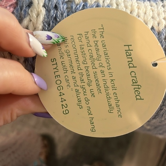 Vintage Colter Bay Turtleneck Sweater NWT Hand Loomed Blue Floral Ramie Medium - Picture 9 of 9